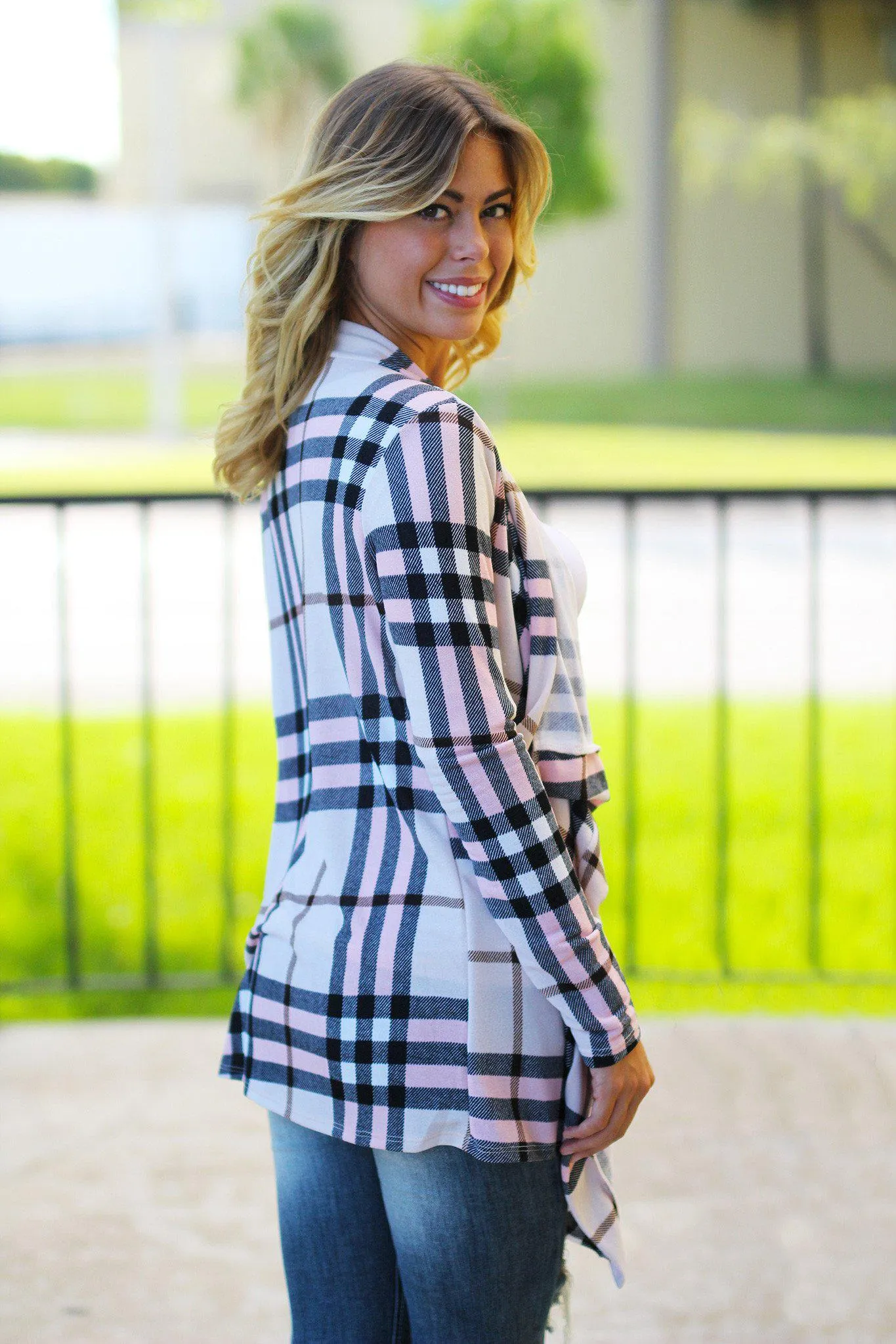 Blush Plaid Cardigan