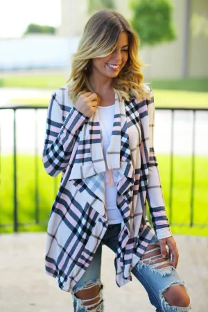 Blush Plaid Cardigan