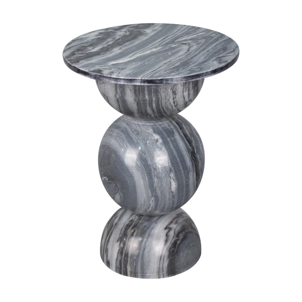 Boho 14" Modern Natural Marble Handmade Stacked Round Pedestal End Table