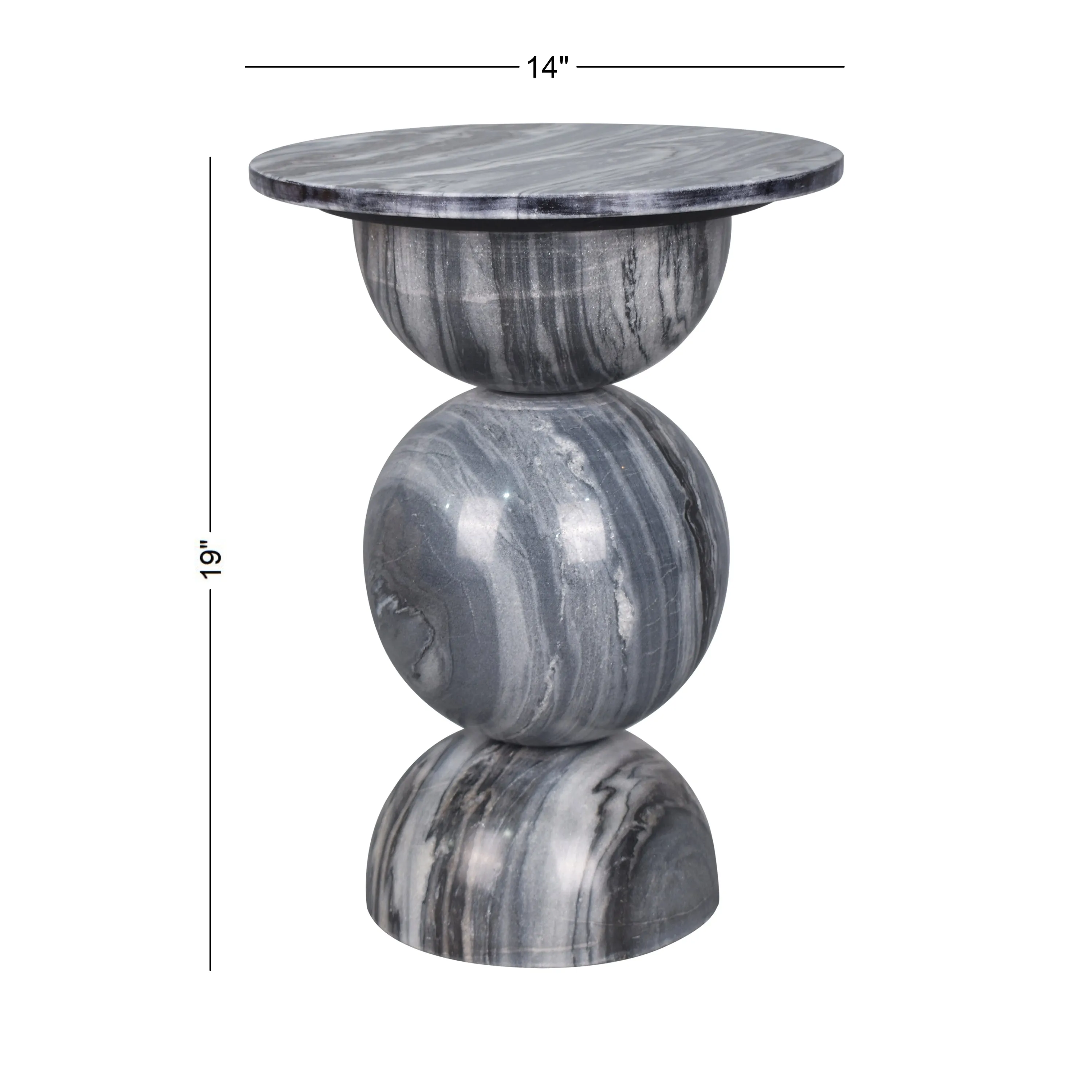 Boho 14" Modern Natural Marble Handmade Stacked Round Pedestal End Table