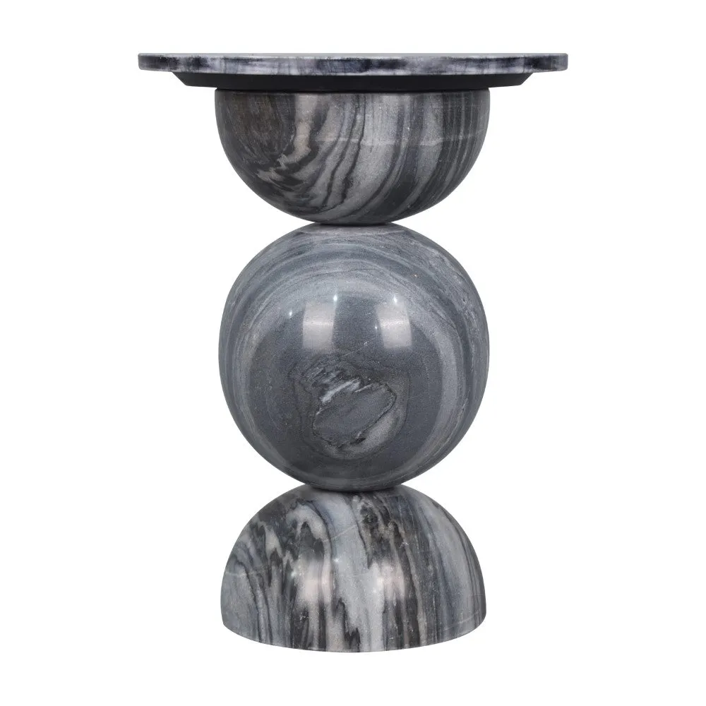 Boho 14" Modern Natural Marble Handmade Stacked Round Pedestal End Table