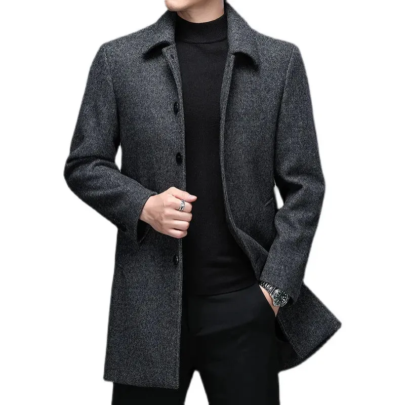 Bonsir High Quality Mens Winter Jackets and Coats Business Casual Woolen Jackets Coats Long Overcoat Men Turn Down Collar Wool Blends