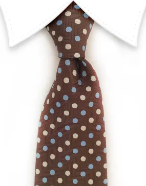 Brown & Blue Polka Dot Necktie