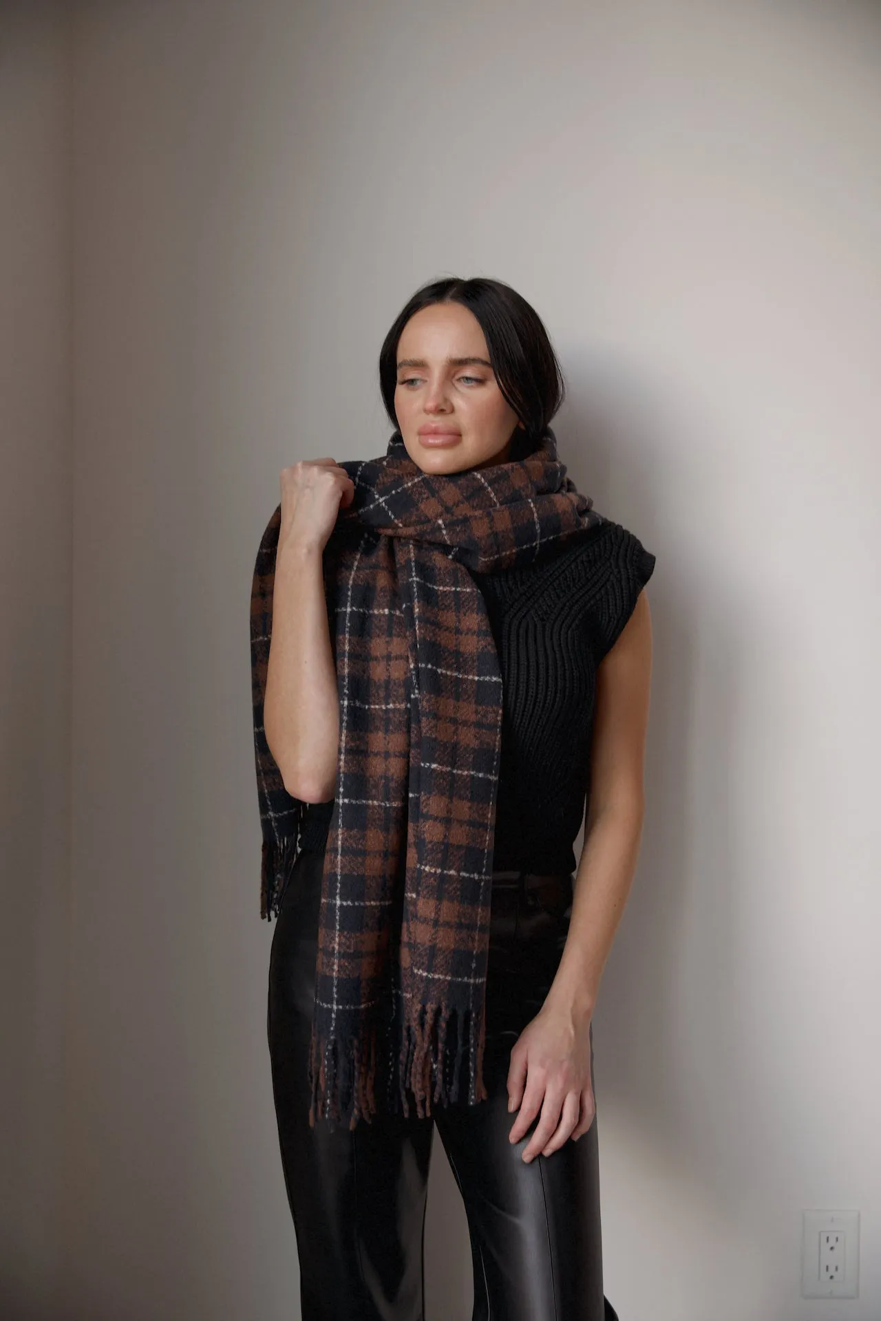 Brown Multicolor Plaid Scarf