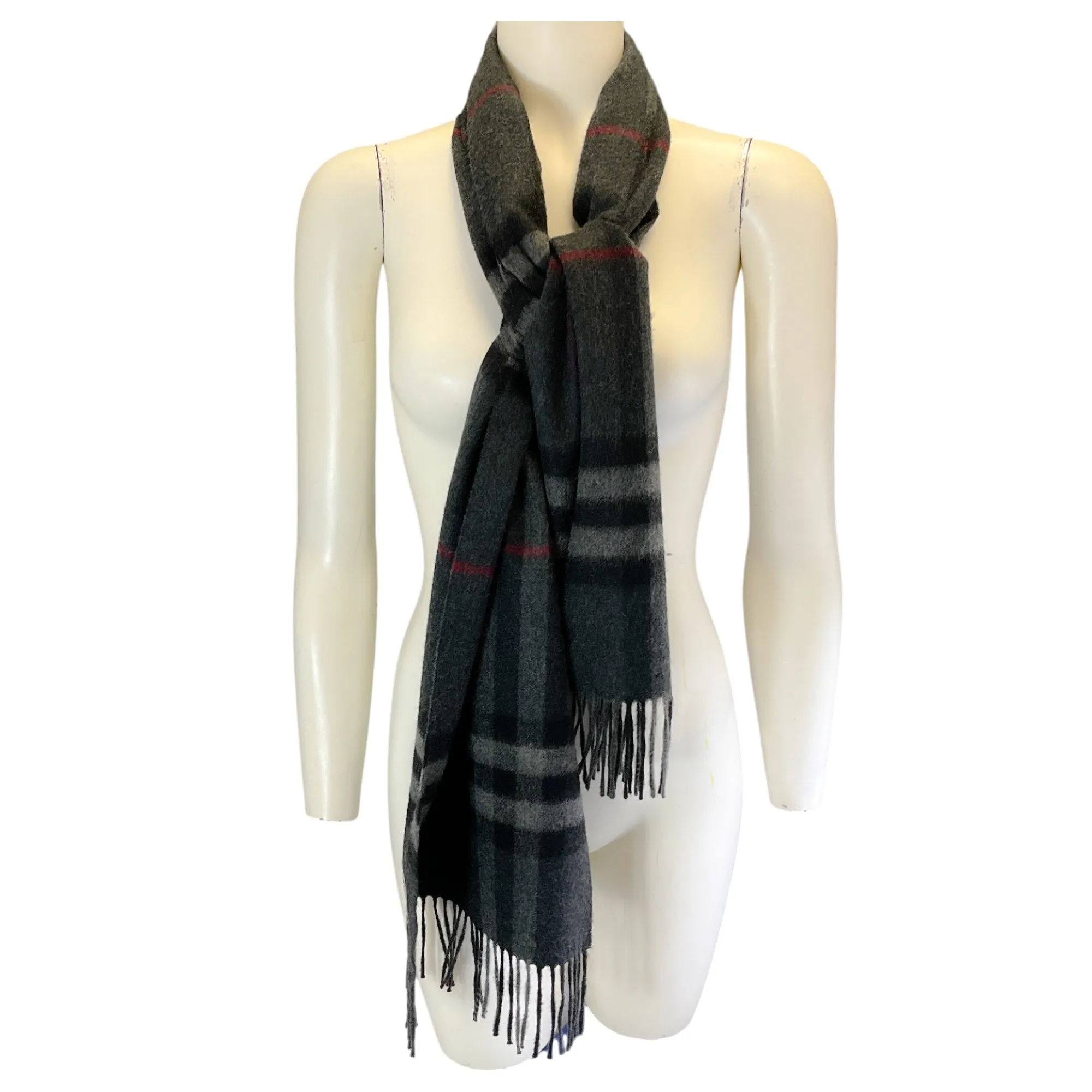 Burberry Charcoal Grey Fringed Giant Check Cashmere Scarf