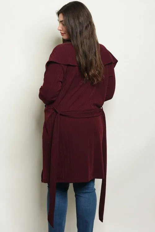 Burgundy Plus Size Long Cardigan