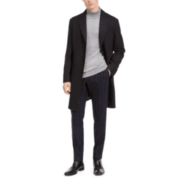 Calvin Klein Mens Malibu Slim-Fit Black Overcoat