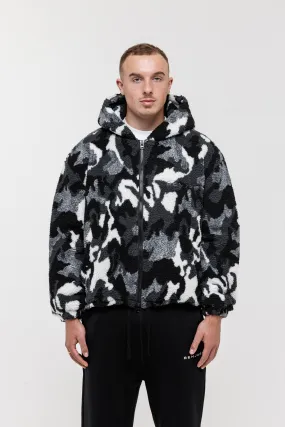 Camo Sherpa Zip Jacket - Black/White