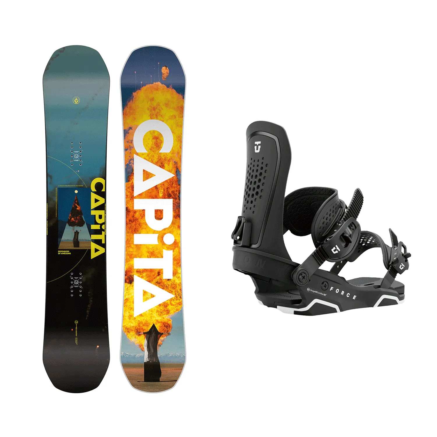 Capita Men's Defenders Of Awesome Snowboard 2025   Union Men's Force Snowboard Bindings (Black) Package