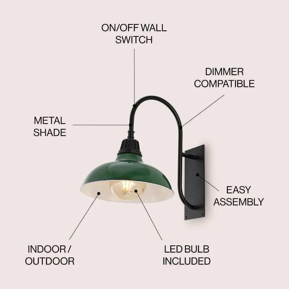 Carson 12.25" Farmhouse Industrial Indoor/Outdoor Iron LED Gooseneck Arm Outdoor Sconce