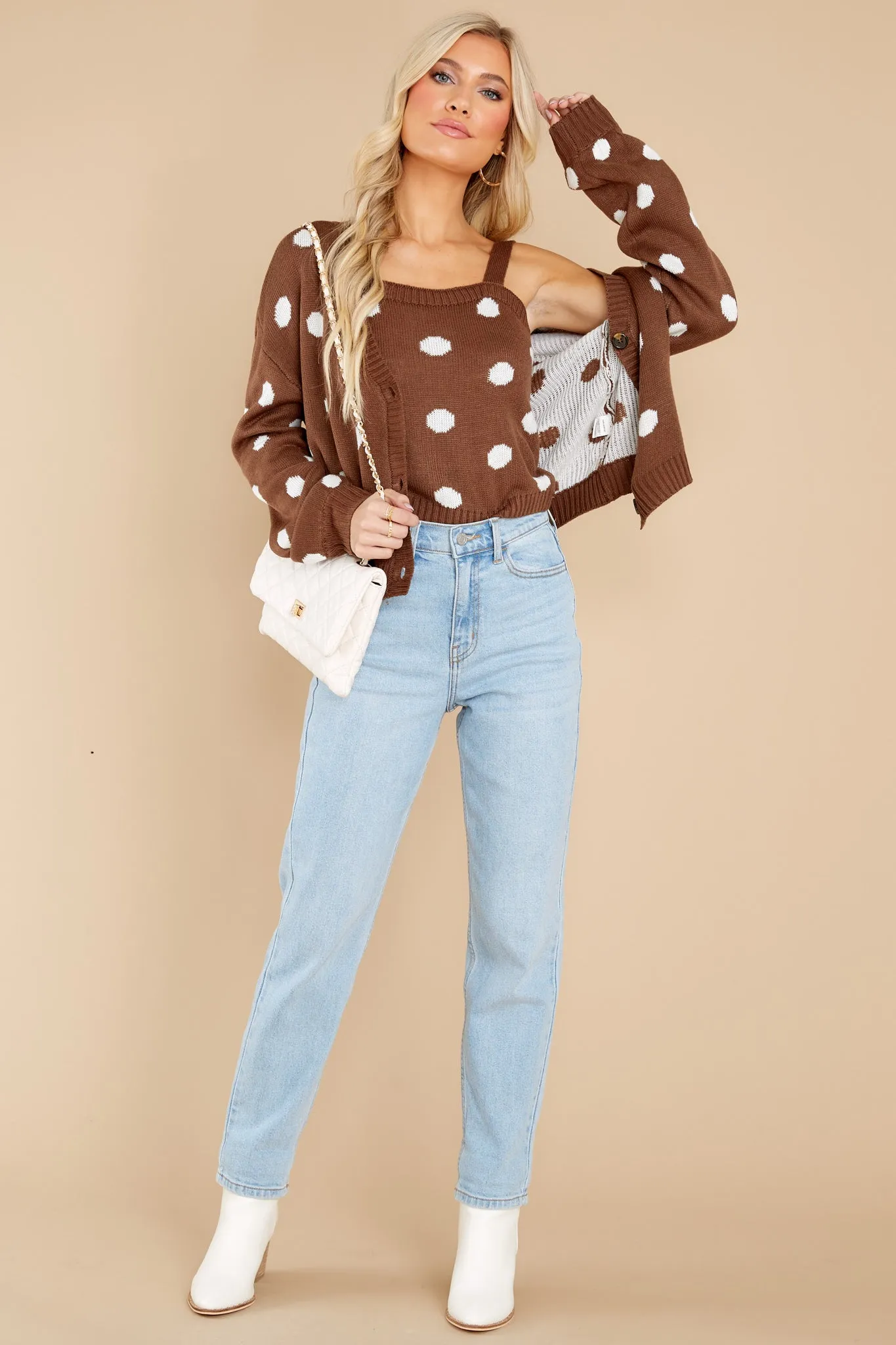 Caught My Attention Cocoa Polka Dot Cardigan