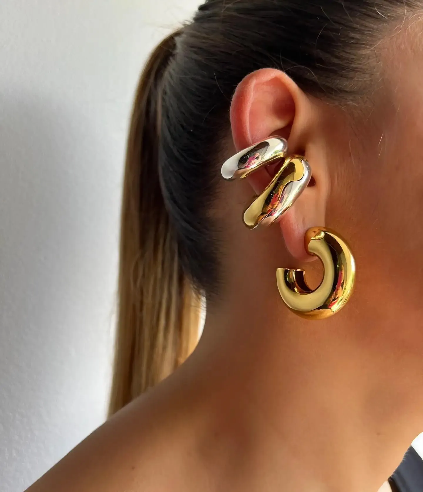 Chunky 18k Gold Ear Cuff Set