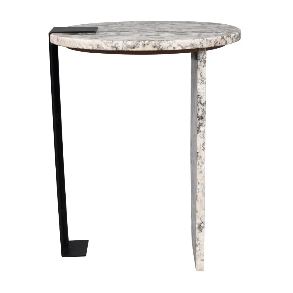 Clary 17" Contemporary Natural Marble/Metal Handmade Round End Table