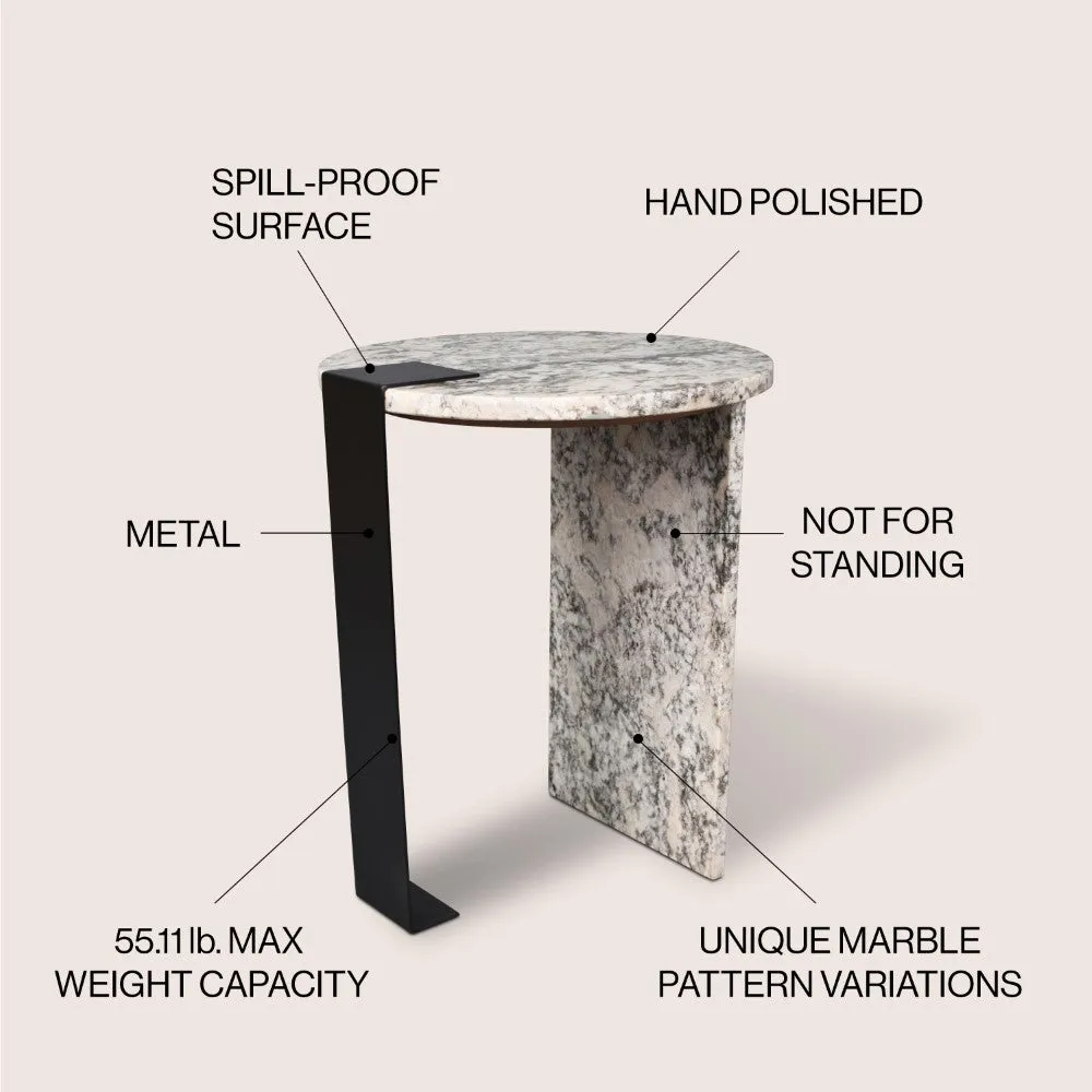 Clary 17" Contemporary Natural Marble/Metal Handmade Round End Table