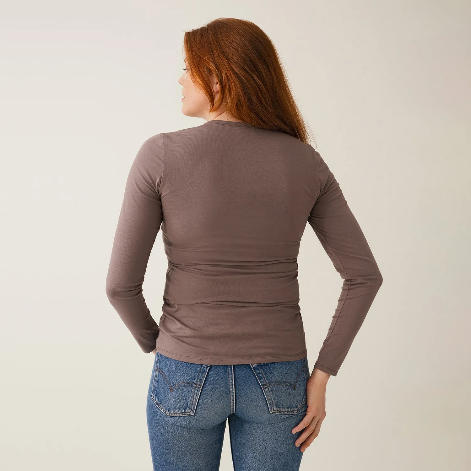 Cotton Maternity Classic LS Top - Dark Taupe