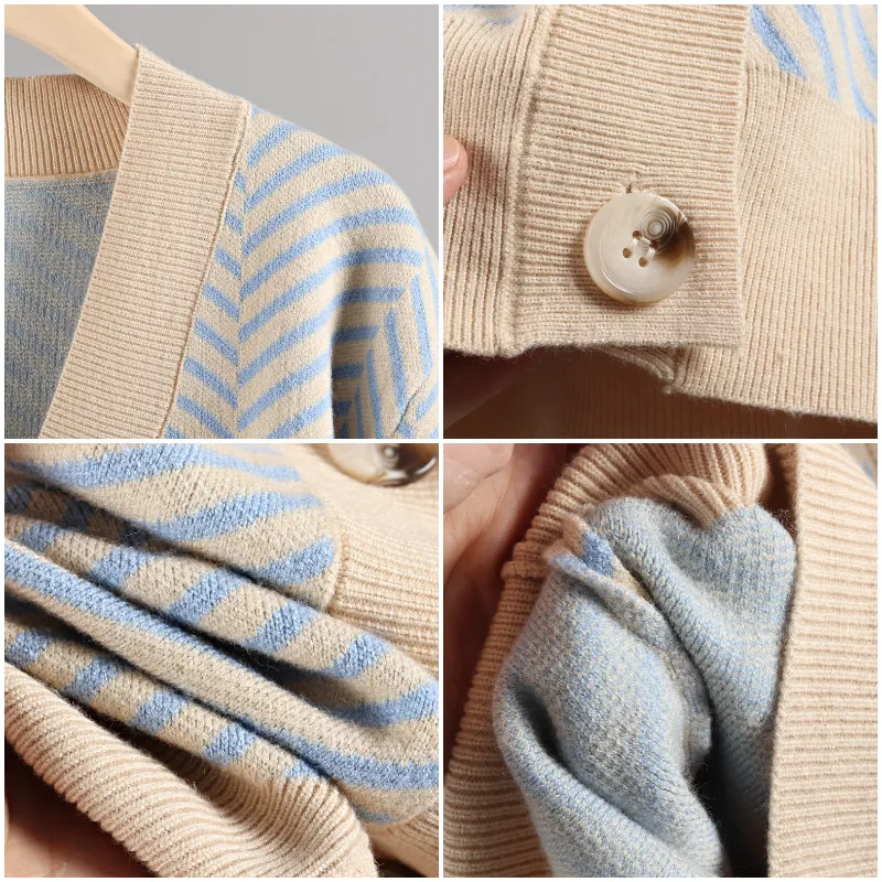 Cozy Stripe Standard Collar Cardigan