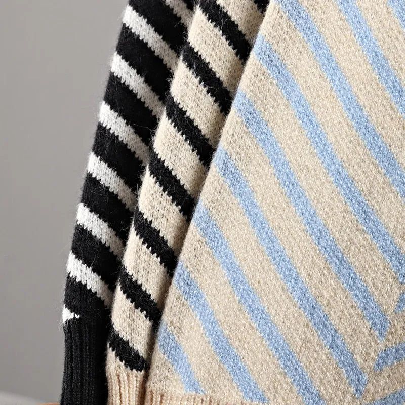 Cozy Stripe Standard Collar Cardigan