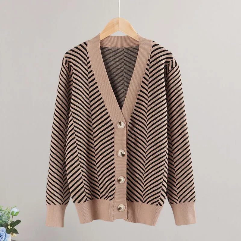 Cozy Stripe Standard Collar Cardigan