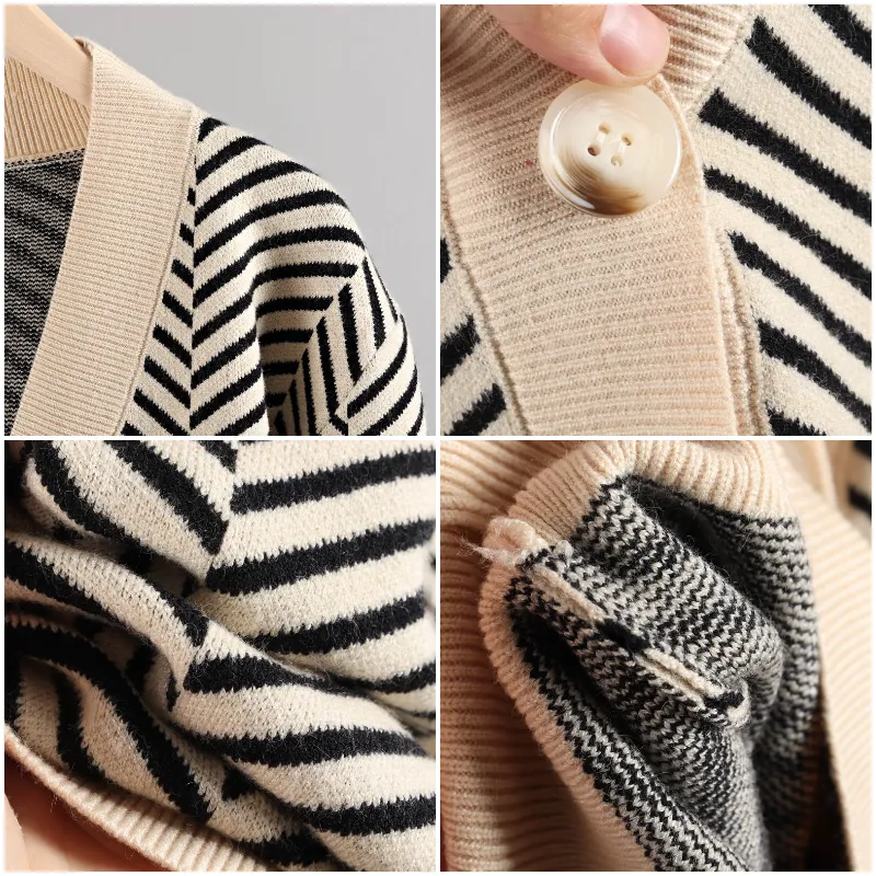 Cozy Stripe Standard Collar Cardigan