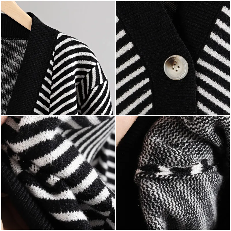 Cozy Stripe Standard Collar Cardigan