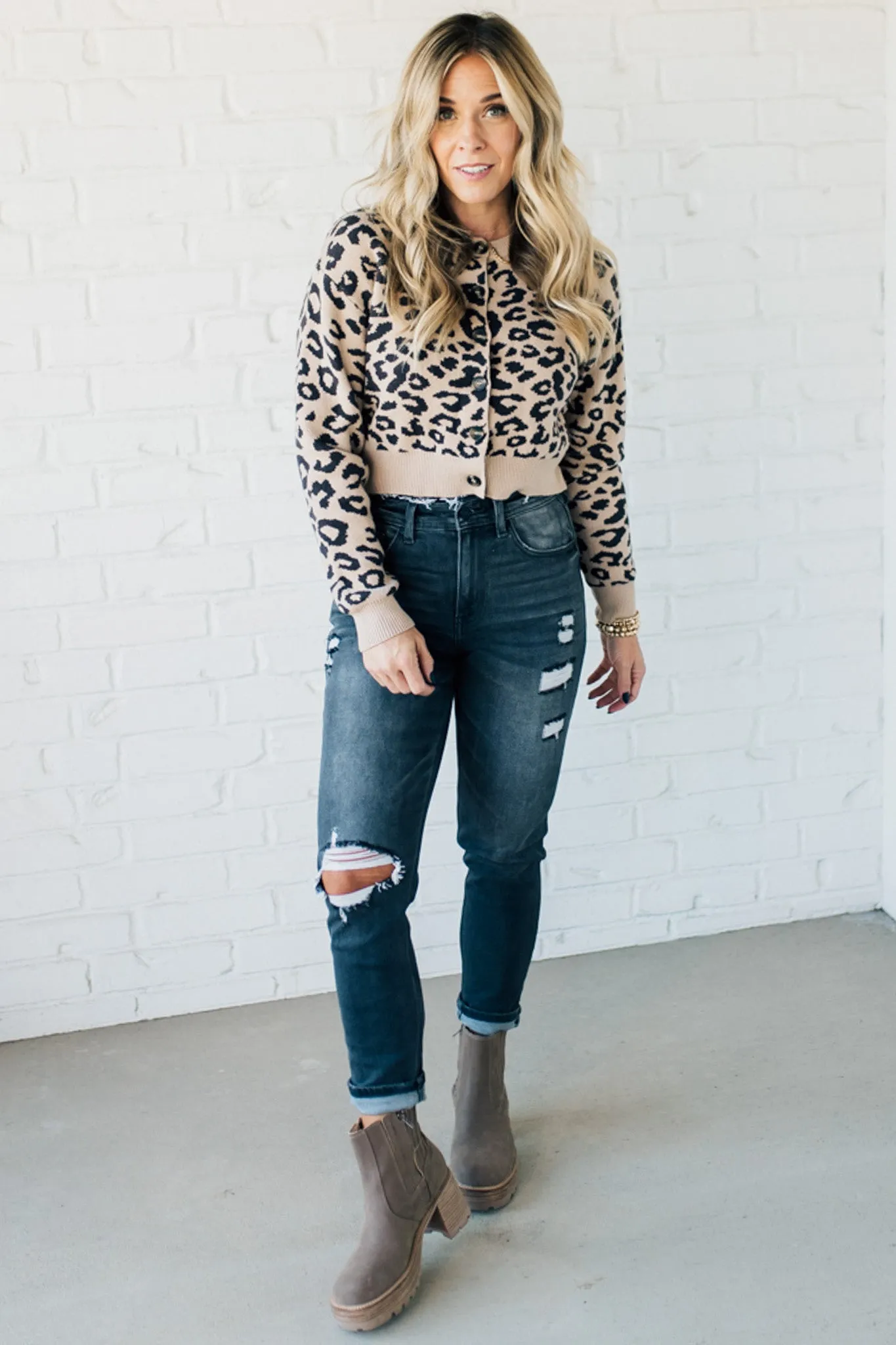 Cropped Animal Print Cardigan