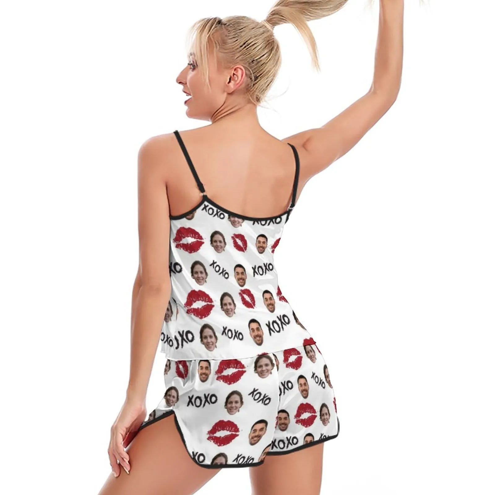 Custom Husband Face Nightwear Personalized XOXO Red Lips Women's Pajama Set For Wife or Girlfriend