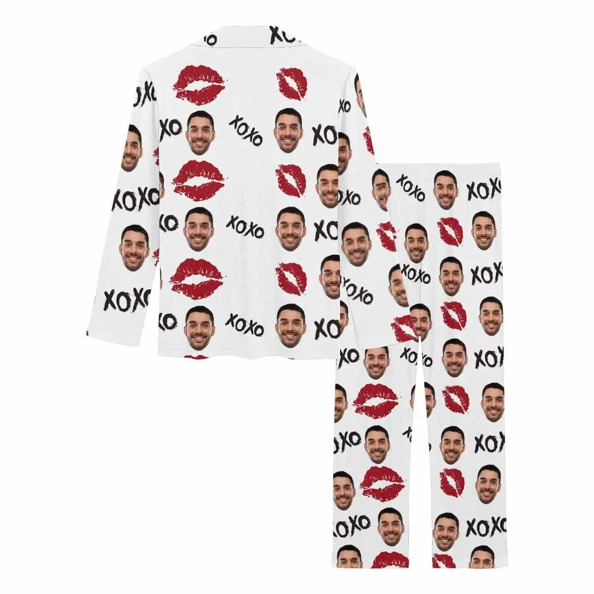 Custom Husband Face Nightwear Personalized XOXO Red Lips Women's Pajama Set For Wife or Girlfriend