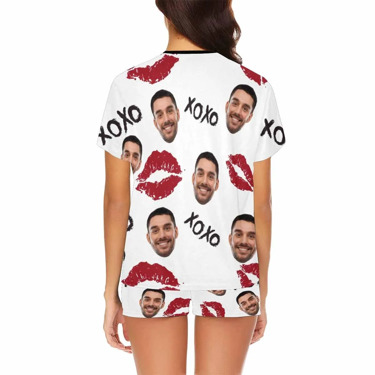 Custom Husband Face Nightwear Personalized XOXO Red Lips Women's Pajama Set For Wife or Girlfriend