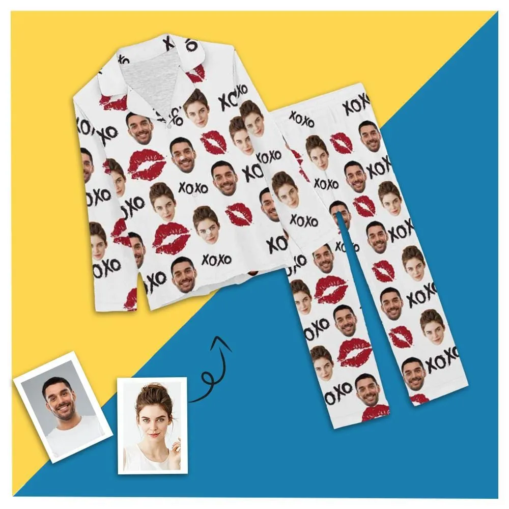 Custom Husband Face Nightwear Personalized XOXO Red Lips Women's Pajama Set For Wife or Girlfriend