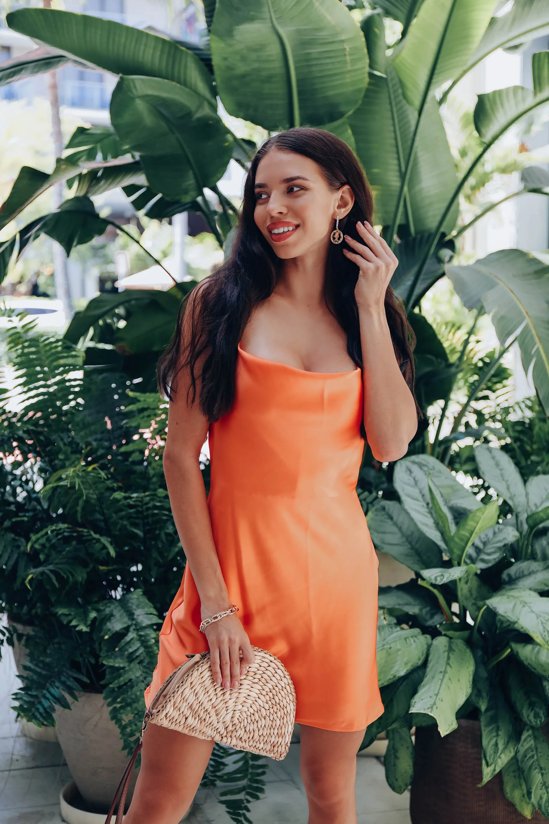 Demi Cowl Neck Slip Dress - Orange