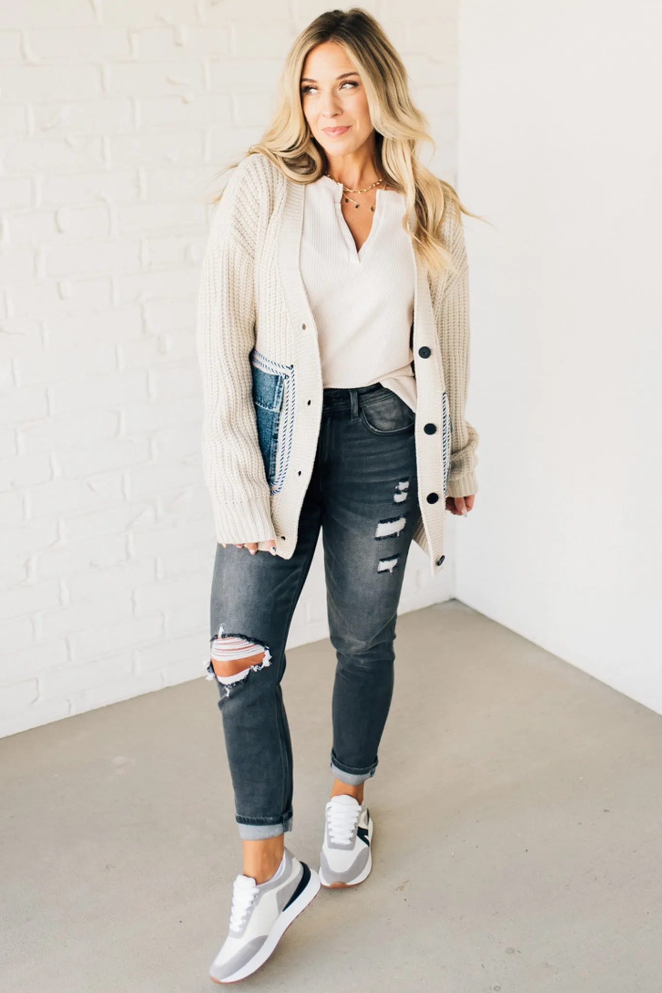 Denim Pocket Chunky Sweater