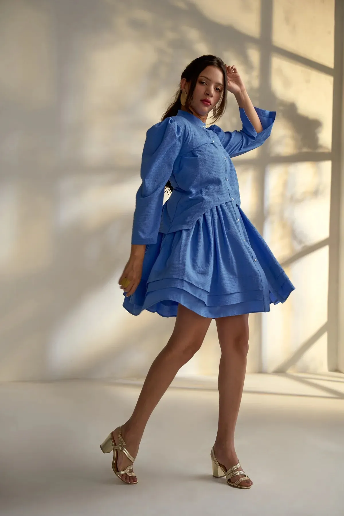 Desk to Dinner Blue Full sleeves elegant Dress