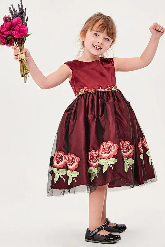 Dust Pink Floral Embroidered Girl Dress