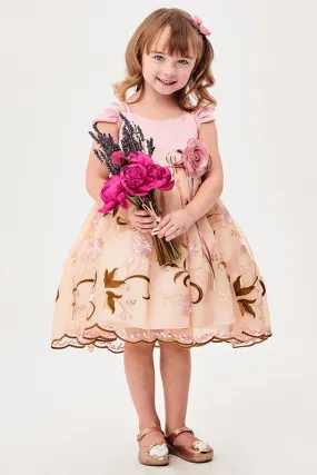 Dust Pink Floral Embroidered Girl Dress