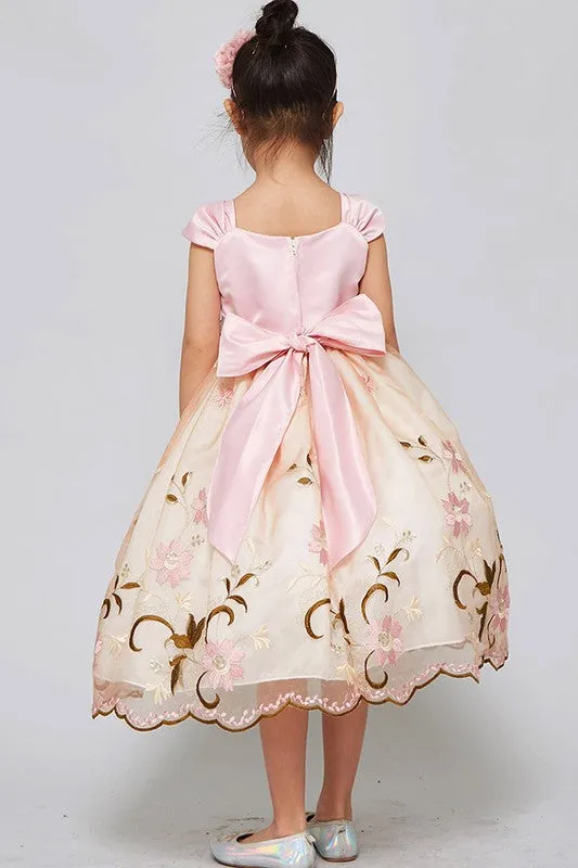 Dust Pink Floral Embroidered Girl Dress