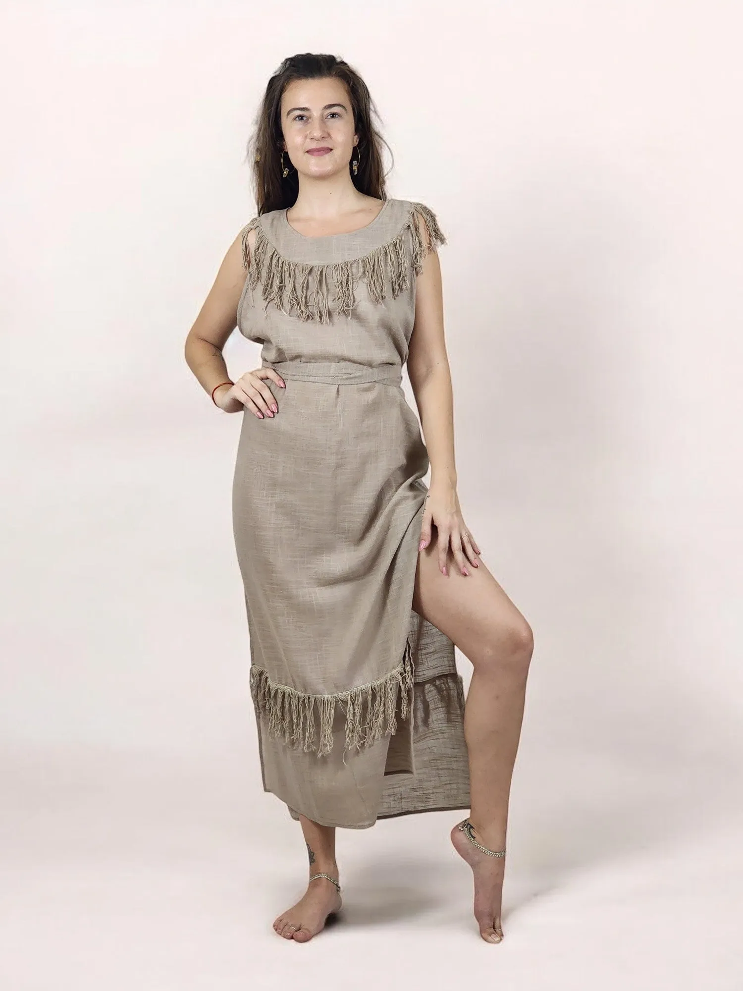 Dusty Rose Organic Linen Maxi Dress