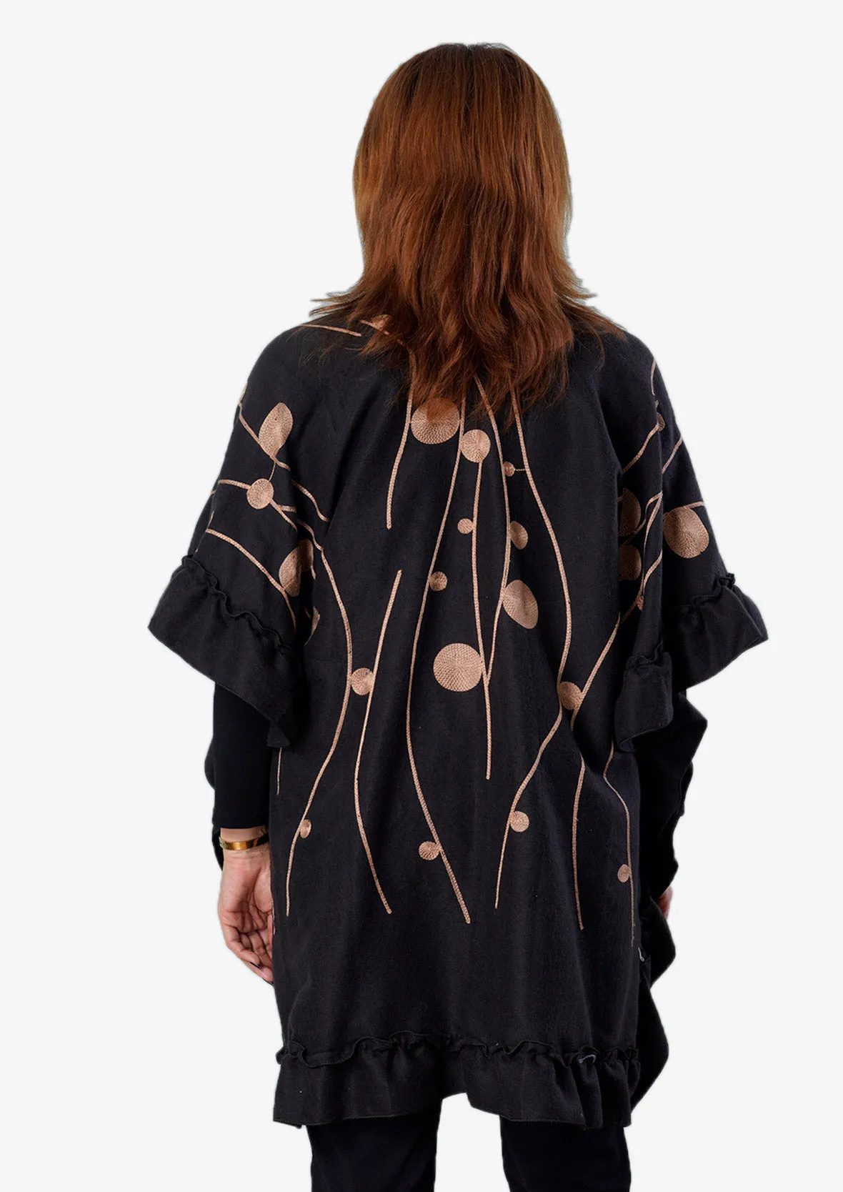 Embroidered Kimono With Ruffle Detailing