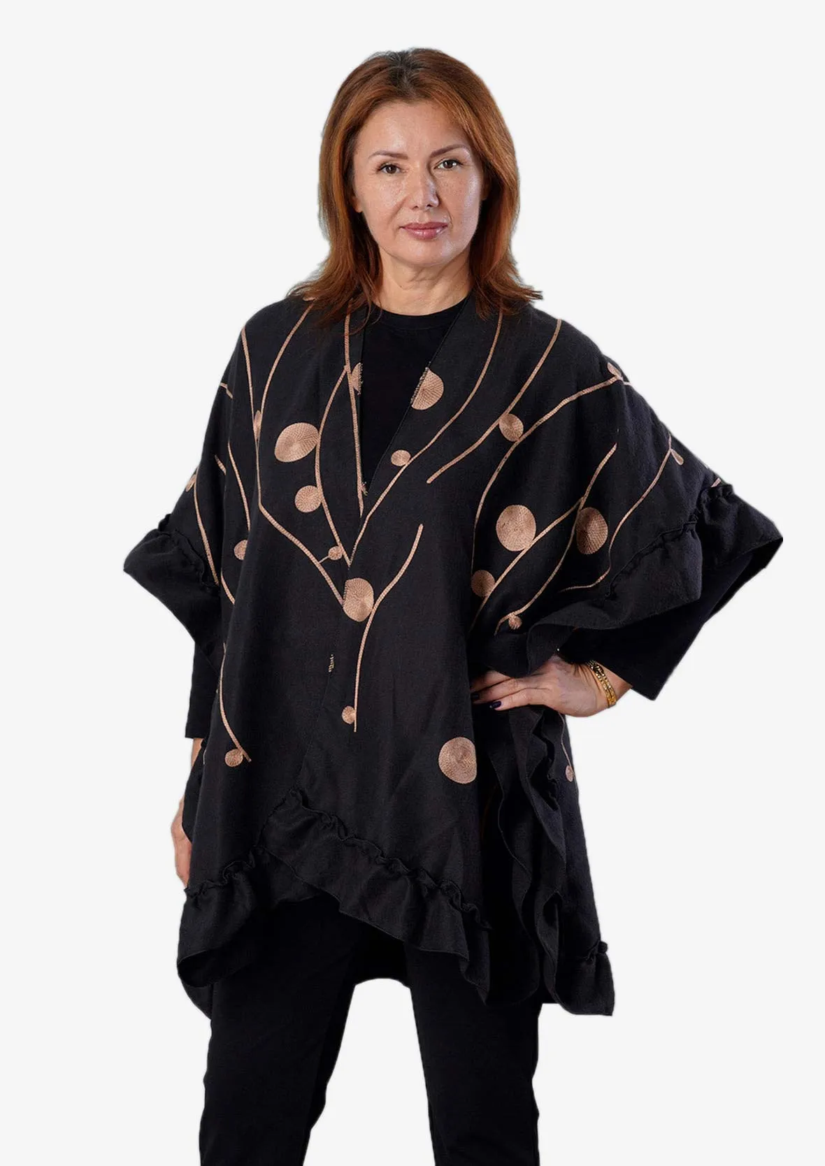 Embroidered Kimono With Ruffle Detailing