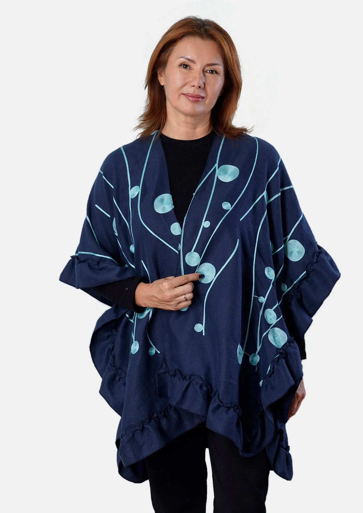 Embroidered Kimono With Ruffle Detailing