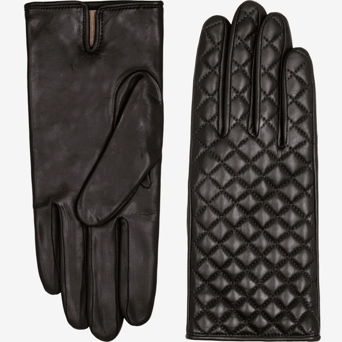 Emilia (black) - classic Italian lambskin leather gloves with cashmere lining and checkered pattern