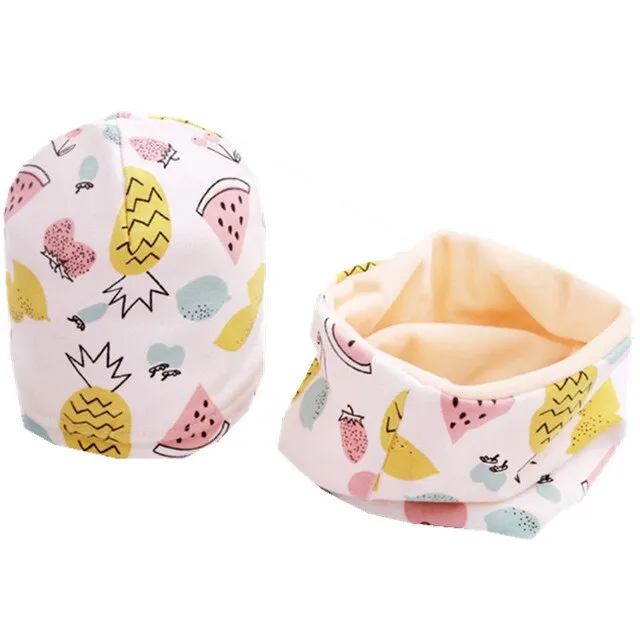 Fashion Baby Cap Set Cartoon Owl Stars Baby Head Cover Spring Warm Neck Collar Kids Beanies Sets Cotton Children Hats Scarf