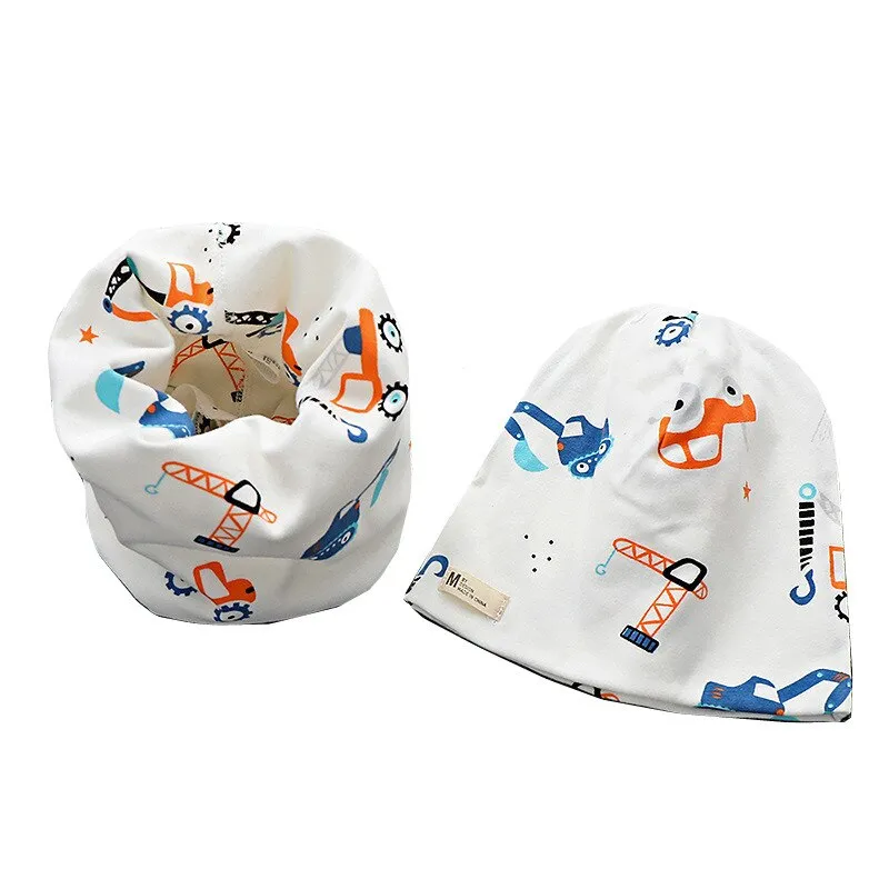 Fashion Baby Cap Set Cartoon Owl Stars Baby Head Cover Spring Warm Neck Collar Kids Beanies Sets Cotton Children Hats Scarf