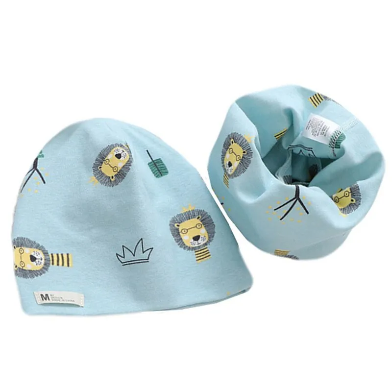 Fashion Baby Cap Set Cartoon Owl Stars Baby Head Cover Spring Warm Neck Collar Kids Beanies Sets Cotton Children Hats Scarf