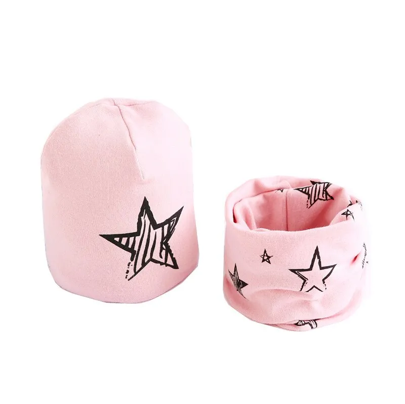 Fashion Baby Cap Set Cartoon Owl Stars Baby Head Cover Spring Warm Neck Collar Kids Beanies Sets Cotton Children Hats Scarf