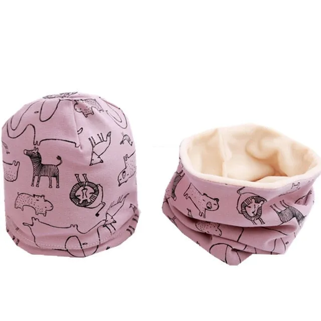 Fashion Baby Cap Set Cartoon Owl Stars Baby Head Cover Spring Warm Neck Collar Kids Beanies Sets Cotton Children Hats Scarf