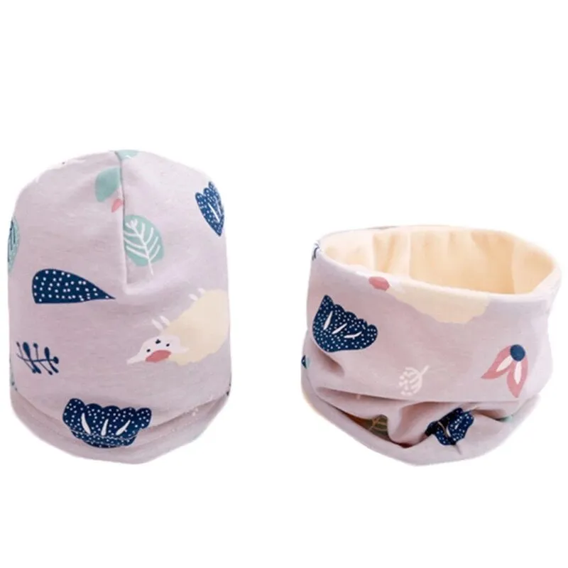 Fashion Baby Cap Set Cartoon Owl Stars Baby Head Cover Spring Warm Neck Collar Kids Beanies Sets Cotton Children Hats Scarf