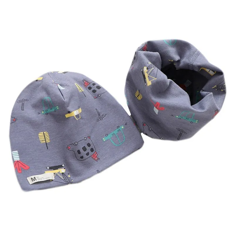 Fashion Baby Cap Set Cartoon Owl Stars Baby Head Cover Spring Warm Neck Collar Kids Beanies Sets Cotton Children Hats Scarf