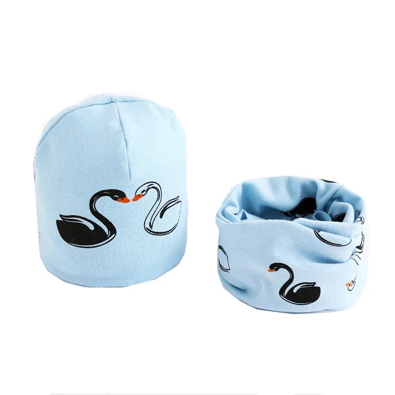 Fashion Baby Cap Set Cartoon Owl Stars Baby Head Cover Spring Warm Neck Collar Kids Beanies Sets Cotton Children Hats Scarf