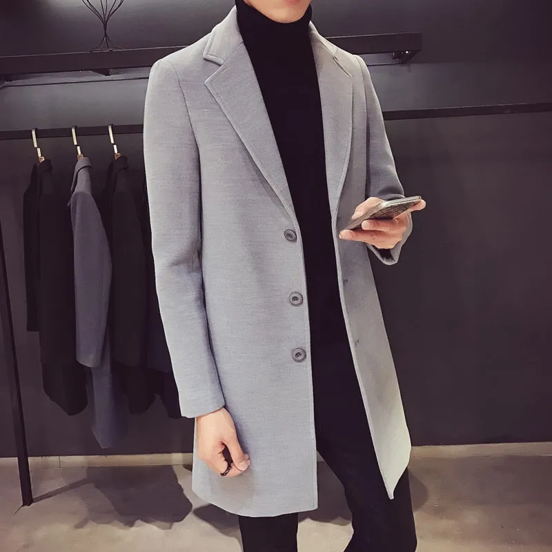 Fashion Men Wool &amp; Blends Mens Casual Business Trench Coat Mens Leisure Overcoat Male Punk Style Blends Dust Coats Jackets