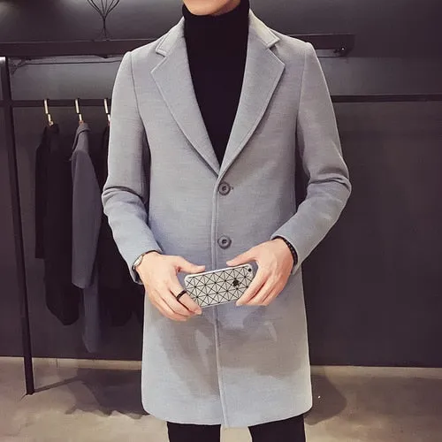 Fashion Men Wool &amp; Blends Mens Casual Business Trench Coat Mens Leisure Overcoat Male Punk Style Blends Dust Coats Jackets